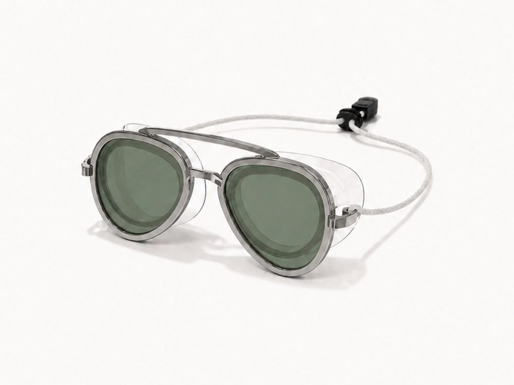 WaterLens goggles with silver frame and olive green lenses